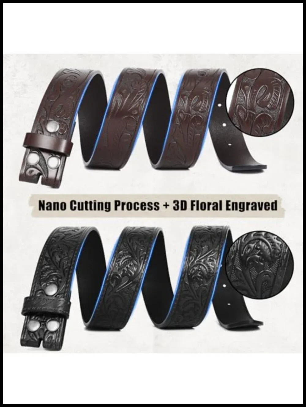 Western Cowboy Belt Set 2 Pack Genuine Leather Men Women